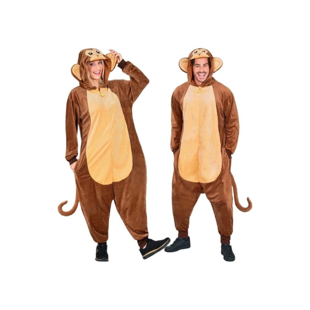 Spirit Halloween Monkey Jumpsuit Adult Costume SM/MD Hooded Plush Brown w/Tail